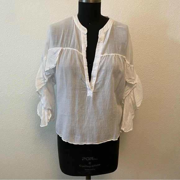 Maeve Gauze Ruffle Sleeve Popover Top - Picture 5 of 6